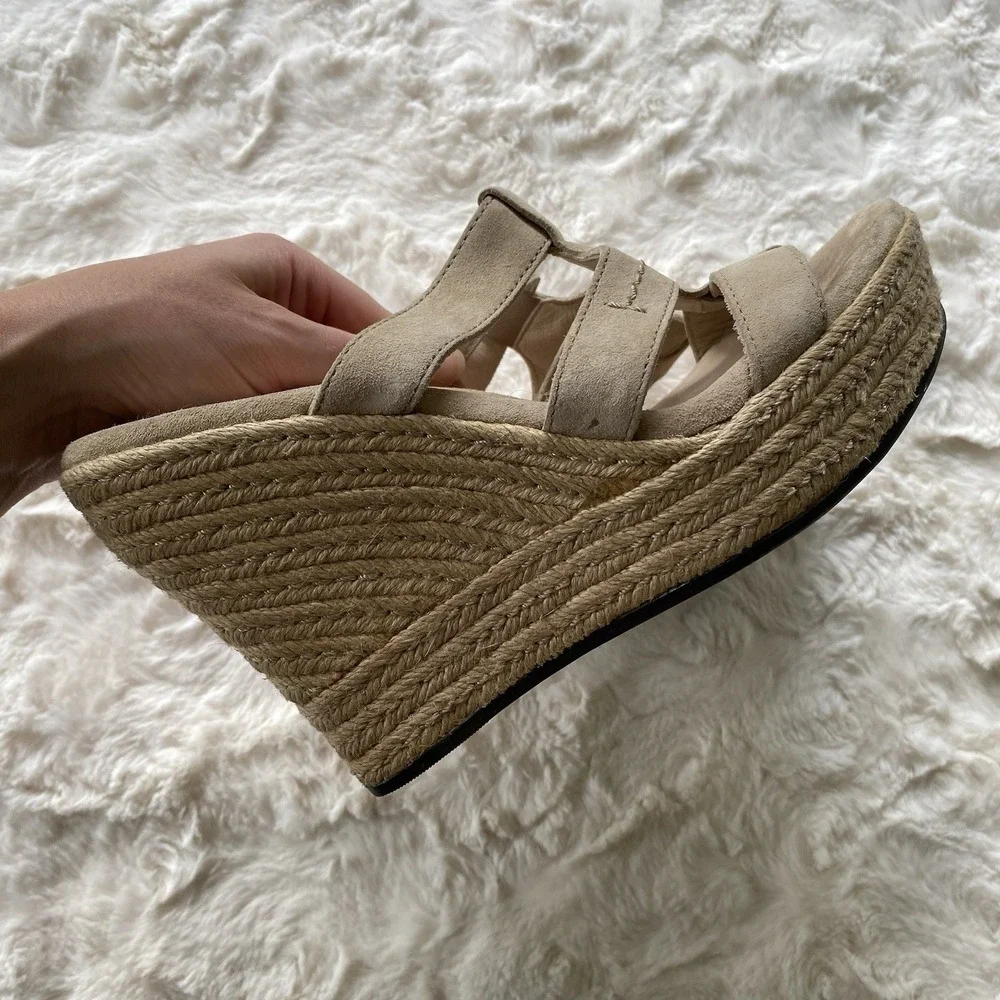 UGG Tawnie Leather Platform Espadrilles Slip On Wedge Sandals Size 8 Nautical